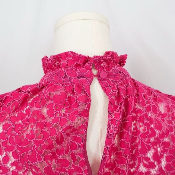 NWOT J Crew Ruffleneck Long Sleeve Lace Dress Hot Pink - Small - Picture 9 of 12